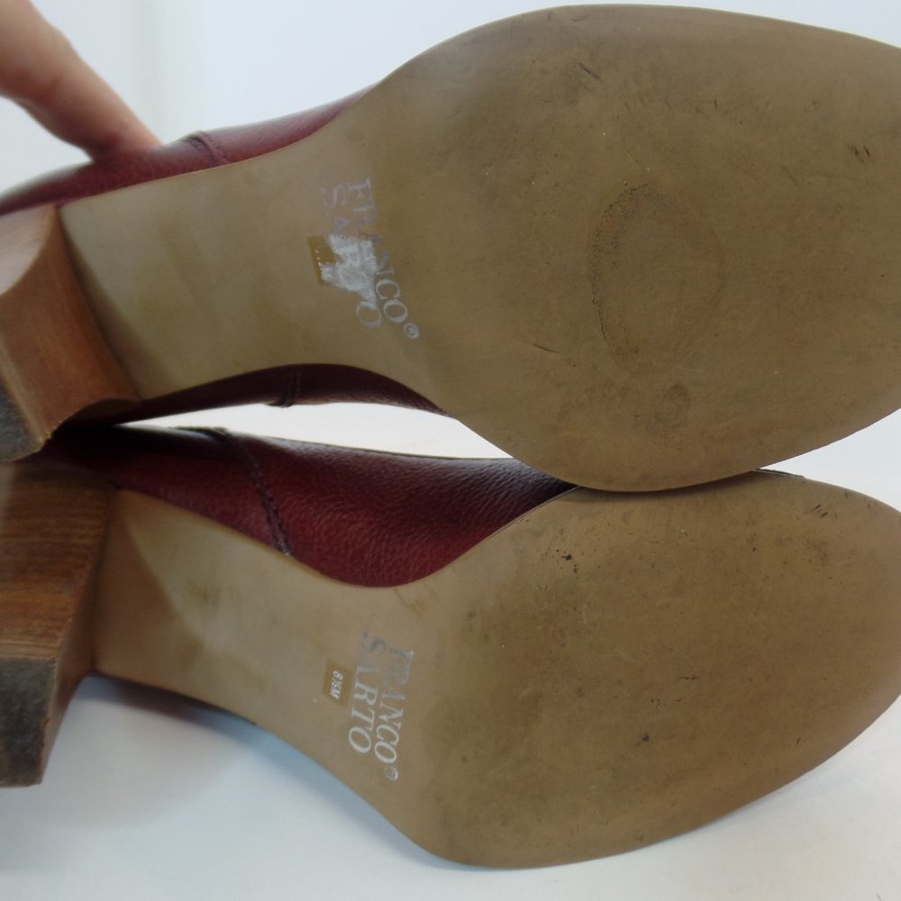 Franco Sarto  Burgundy Leather Heels With Attractive Goldtone Buckles Sz 8.5 - Picture 11 of 15